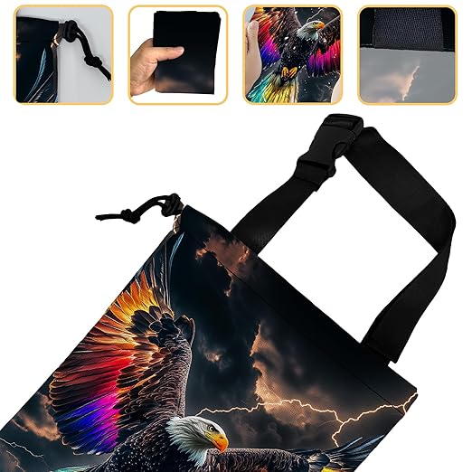 Colorful Bald Eagle Car Trash Bag,Lightning Sky Strap Drawstring Car Garbage Bags,Car Back Seat Organizer with Adjustable Buckle for Car Accessories