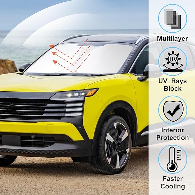 Windshield Sun Shade Custom Fit for 2025 2026 Nissan Kicks Accessories Foldable Sunshade Sun Blocker Protect Car from Sun Rays & Heat Damage Keep Car Cooler