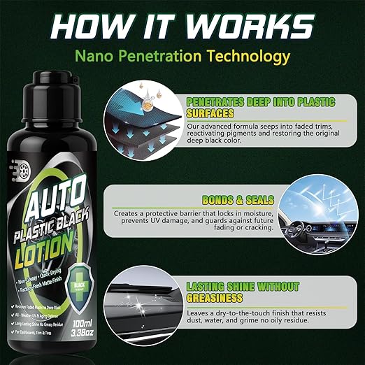 Plastic Restorer for Cars, 100ml Long-Lasting Black Trim Restorer, Waterproof, UV & Stain-Resistant, Ceramic Coating-Helps Repair Faded or Damaged Black Plastic Trim - Works in Seconds