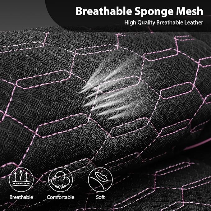 CAR PASS 3D Foam Mesh Leather Car Seat Covers Front Seats,Breathable Mesh Front Seat Covers for Women,Universal Fit for Cars SUV Truck Sedan Van Automotive, Armrest Airbag Compatible,Black and Pink