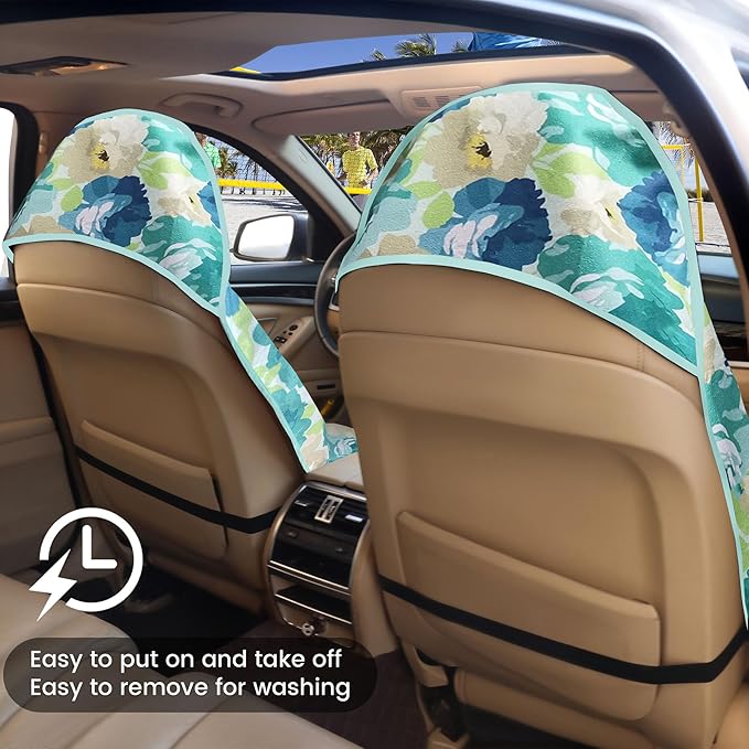 Car Seat Covers 2pcs Waterproof Towel Car Seat Cover Universal Fit for Most Trucks SUV Fitness Athletes Pets Gym and Water Sport(Chrysanthemum)