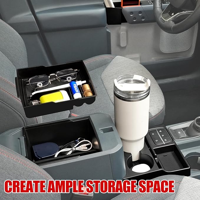 Mabett Center Console Storage Organizer and Dual Cup Holder for Ford Maverick 2022-2026 Accessories, with Door Handle Storage Organizer, Center Console Armrest Organizer Set Fit Maverick (7PCS)
