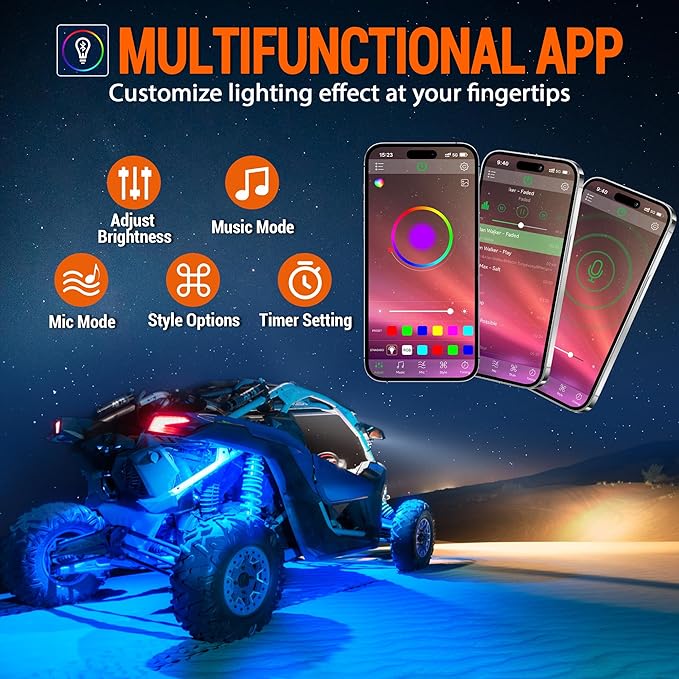 RGB LED Rock Lights 8 Pods - Multicolor Underglow Neon Light Kits, Underbody Lamp Waterproof with APP/Remote Control & Music Mode for Pickup Car Off Road SUV ATV Vehicle