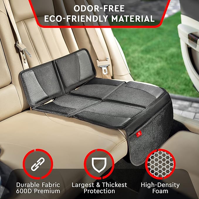 Helteko Car Seat Protector - 2 Pack Seat Mat for Under Child Booster Carseat, Seat Cover Protector from Waterproof & Stain Resistant Thickest Padding Material for Leather and Fabric Seats, Gray