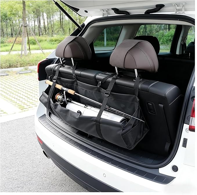 Car Trunk Organizer Hanging Bag, Waterproof Backseat Storage for SUV Jeep Truck Minivan, Black, 35.4 x 11.2 Inches, Foldable