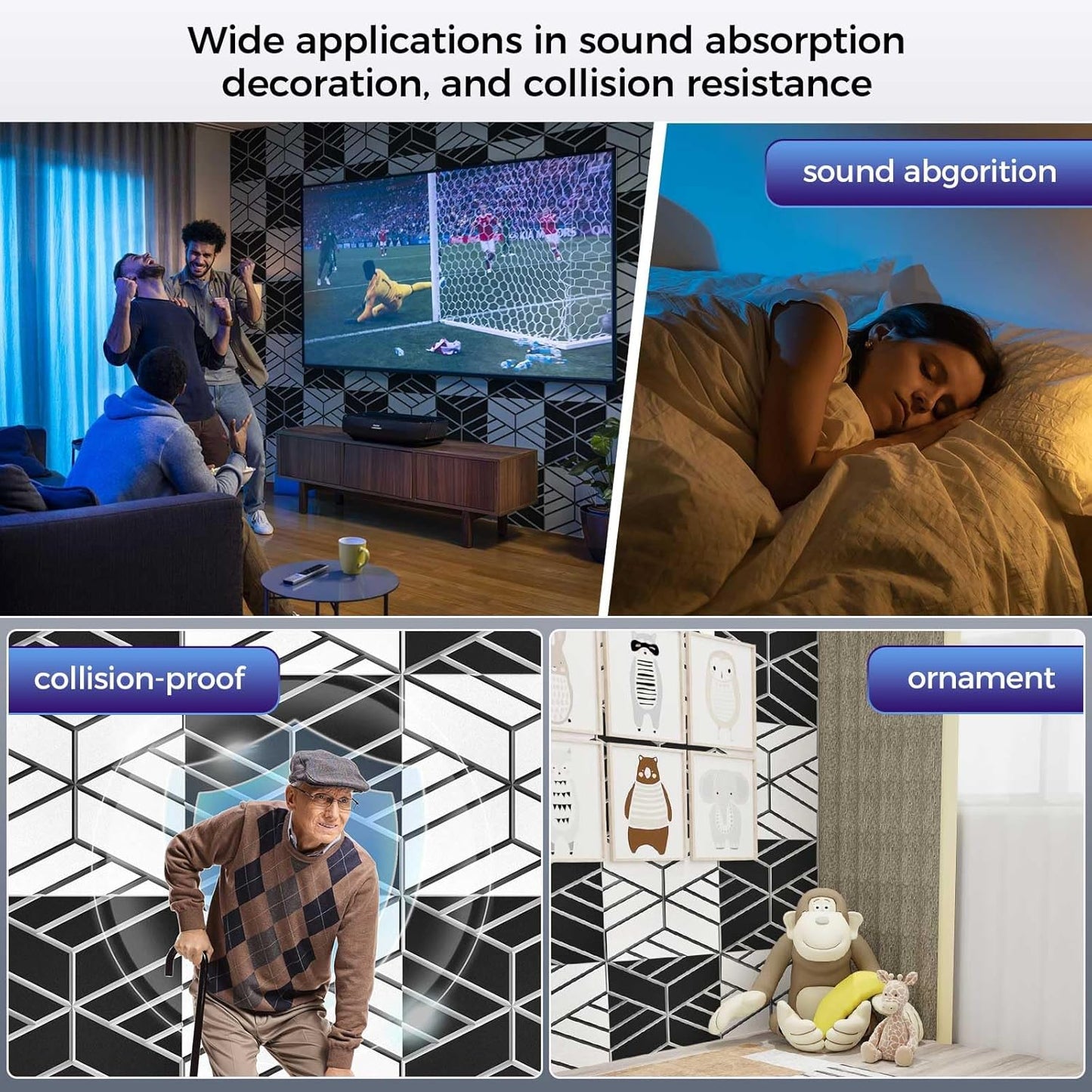 8 Pack 2-Layer Soundproof Wall Panels, 15.7 x 15.7 x 0.43 in Large Sound Proof Foam Panels for Walls, 1.1lb/ft³ High Density, 3D Acoustic Panels,Artistic Noise Dampening Panels Black&White