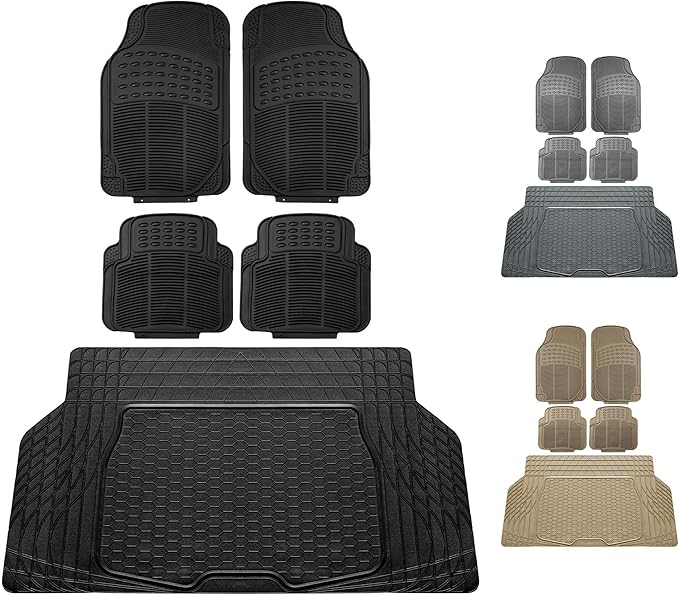 FH Group Automotive Floor Mats - Heavy-Duty Rubber, All Weather Protection Universal Fit Full Set Floor Mats and Cargo Mat, Climaproof, Semi Custom Trimmable for Most Cars, Sedan, SUV, Truck, Gray
