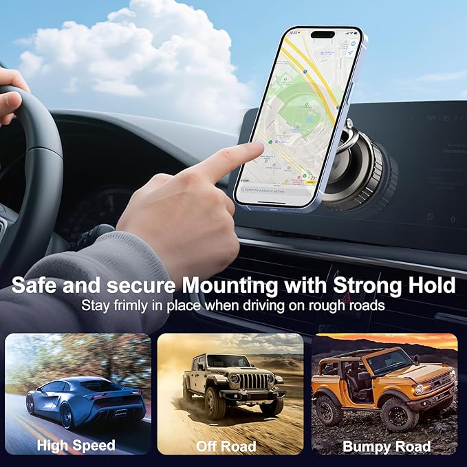 Kairiyard Phone Holders for Your Car, [80+LBS Strongest Suction & 2800gf Magnetic] 360° Adjustable Foldable Vacuum Magnetic Suction Car Cell Phone Holder Mount Compatible for MagSafe iPhone Car
