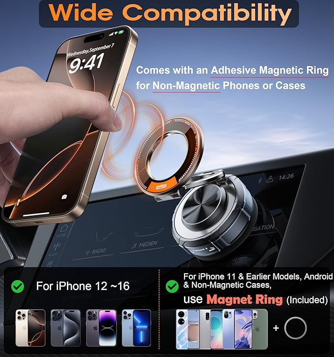 BOCLOUD Upgraded Suction Cup Phone Mount 360° Zinc Alloy Phone Stand Vacuum Magnetic Car Holder for MagSafe Mount 98 LBS Ultra Accessories for iPhone 16 15 14 13 12 Android