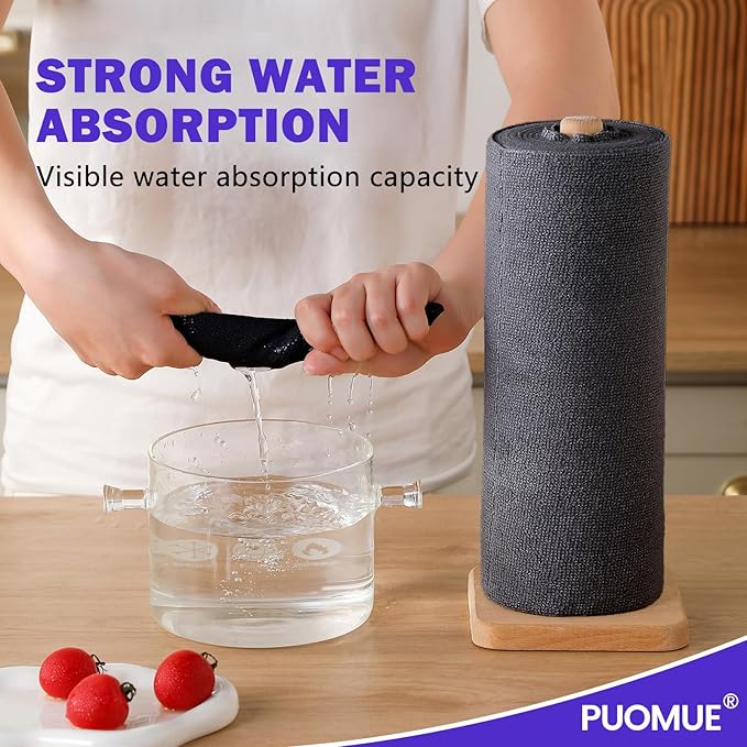 Puomue 55 Pack Microfiber Cleaning Cloth Roll, Tear Away Reusable Towels, 11" X 9", Ultra Absorbent & Lint Free Microfiber Cloth for Cleaning Cars, Kitchen, Window, Home and Shop, Black