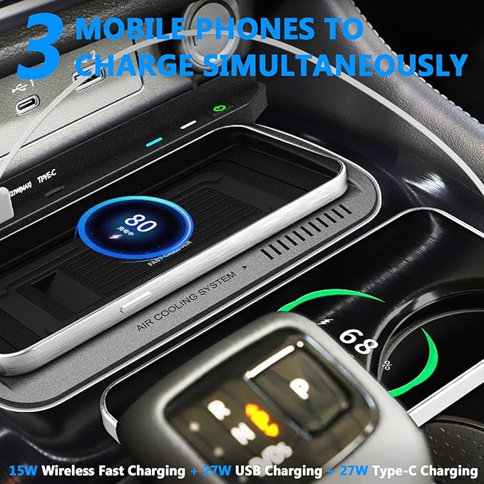 Wireless Car Charger for Nissan Rogue 2021-2023, New Upgrades Interior, 15W Fast Phone Charging Pad with 27W USB & Type-C Port for Any Qi Smartphone