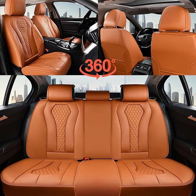 Coverado Seat Covers, Car Seat Covers Full Set, Leather Car Seat Cover, Car Seat Covers Front Seats Back Seat Cover Seat Protector Universal Fit Most Cars (Brown-All, FullSet)