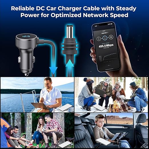 Starlink Mini Cable, 3 in 1 Starlink Mini Car Charger DC Power Cable+ Cigarette Lighter Adapter 12V-48V with Digital Display, Durable USB C PD 40W and USB A 35W Ports for Trucks and Cars (10FT)