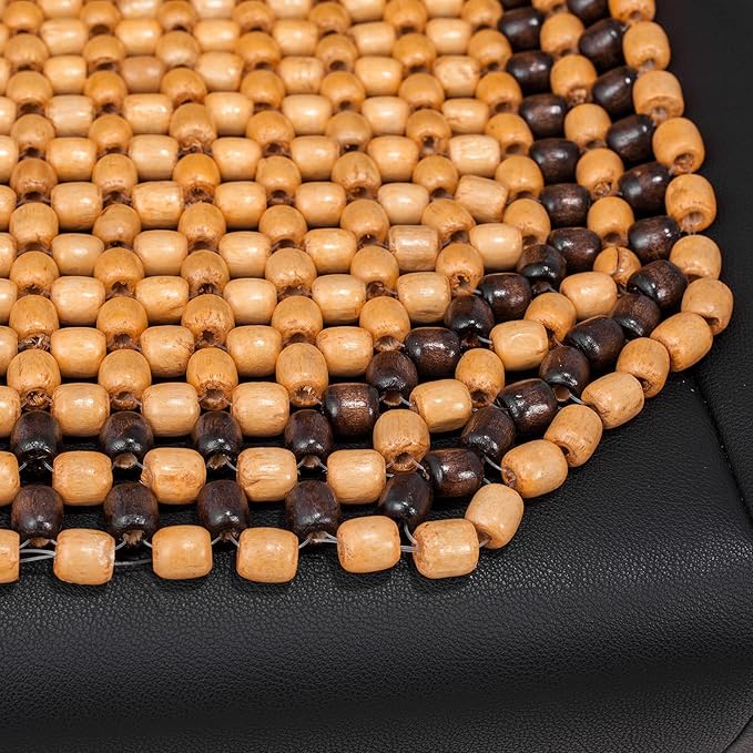 Road Comforts Wood Beaded Seat Cover Back Massage Cushion for Stress Free - Keeps Back from Getting Sweaty While Driving 1PC (Beige)