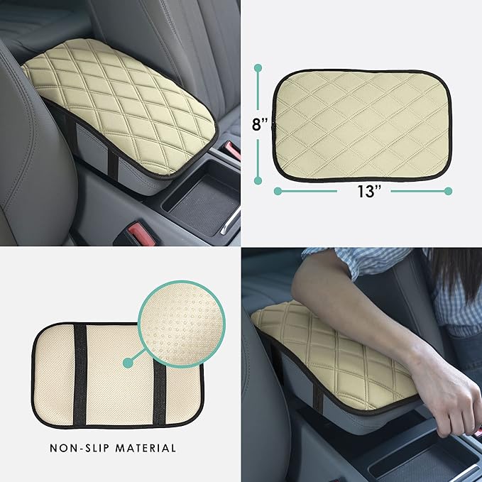 FH Group Neosupreme Beige Diamond Pattern Center Console Pad – Water-Resistant Armrest Cover Protector for Cars, SUVs & Trucks