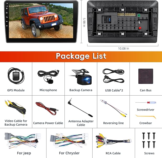 Car Radio Stereo for Jeep Wrangler JK 2007-2018,2+64G Android 13 Touch Screen Radio with Wireless CarPlay Android Auto Bluetooth GPS Navigation Backup Camera