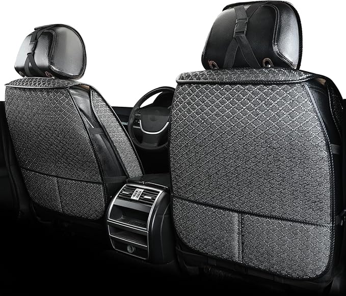 Luxury Full Coverage Car Seat Covers, Premium Breathable 3D Diamond Pattern Fabric, All-Season Automotive Interior Seat Protectors, Universal Fit for Sedan SUV Truck (2 Fronts Black)