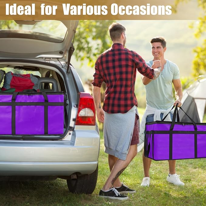 PEASUG Insulated Bags for Food Delivery, XXXL Pizza Delivery Bags, Large Capacity Cooler Bag Keep Food Warm for Grocery Shopping and Catering, Foldable, Heavy-Duty (Purple)
