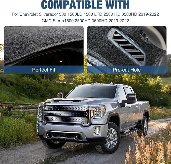 Dashboard Dash Cover Mat Carpet Compatible with 2019-2022 Chevrolet Silverado&GMC Sierra 1500/2500HD/3500HD