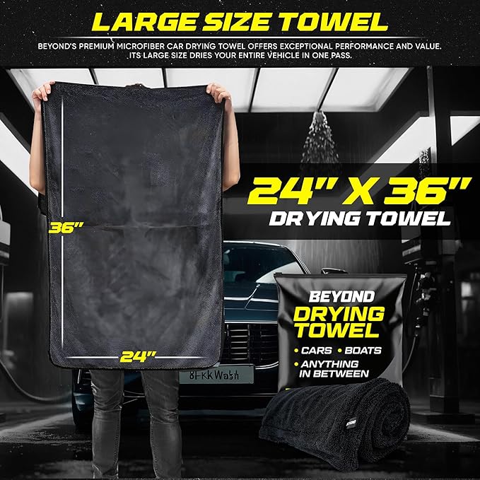Beyond Drying Towel - Super Absorbent Large Premium Microfiber Detailing Towel for Cars and Boats - 2-Pack