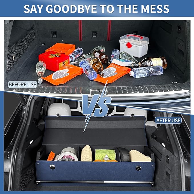 Car Trunk Organizer for Honda CR-V 2017-2022, Collapsible Sturdy Trunk Storage Container with Lid and Handle Large Leather Car Trunk Storage (Blue,39.7 x 11.4 x 12.2in)