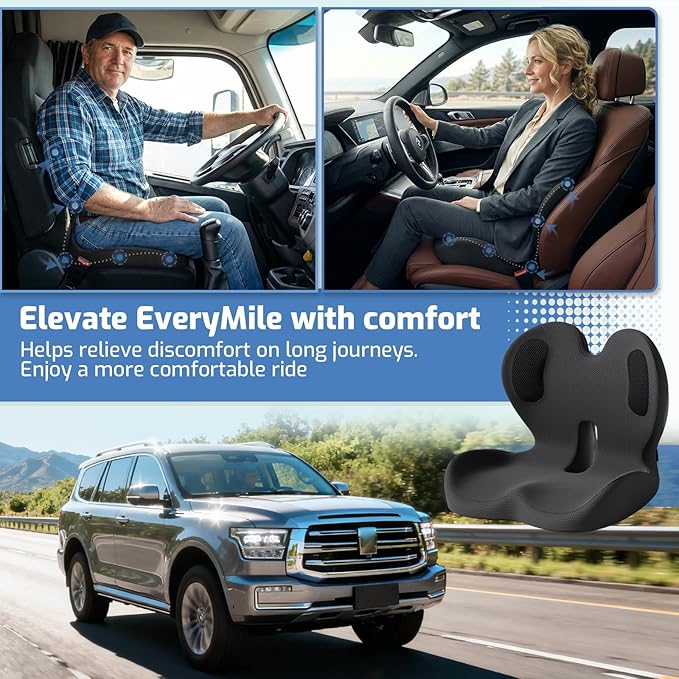 Seat Cushion,Memory Foam Chair Cushion for Office and Car,Ergonomic Coccyx Seat Cushion for Tailbone,Sciatic Nerve,Back Pressure Relief,Lumbar Support Pilow for Office,Car,Truck,Desk Chair