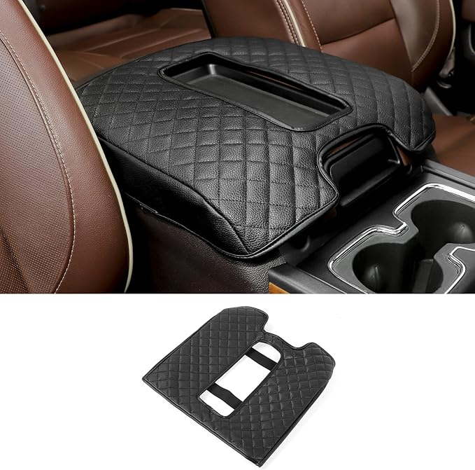 JeCar Center Console Pad PU Leather Armrest Cushion Cover Interior Accessories Compatible with Chevy Silverado/GMC Sierra/Suburban/Tahoe/GMC YUKON 2014-2018, Black