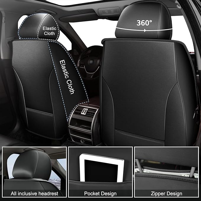 5 Seats Seat Covers Fit for Kia Sorento 2007-2023 2024 2025 Custom Breathable Leather Car Seat Cover Fit for Sorento (5 Seat,Black&Grey)