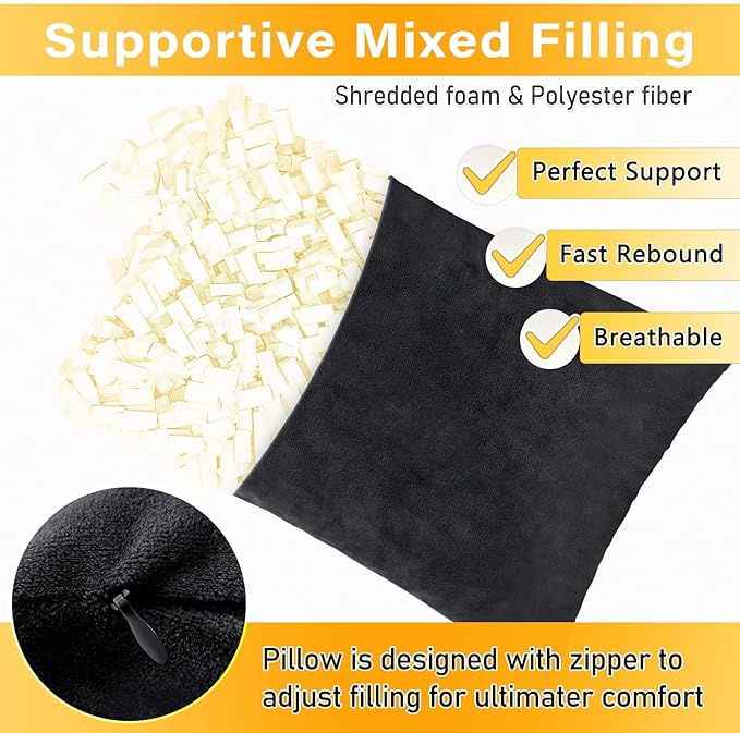 2 Pack Small Pillow, 16 X 12 Inches, Memory Foam Mini Pillow for Travel, Camping, Sleeping, Nap and Neck, Knee, Lumbar Support, Tiny Cushion for Pet, Dogs (Black)