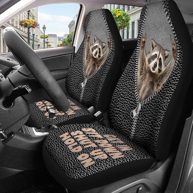 GENANY Funny Raccoon Car Seat Covers Set of 2, Racoon Breathable Front Seat Covers for Truck Sedan SUV, Funny Car Accessories, Raccoon Gift for Women Men