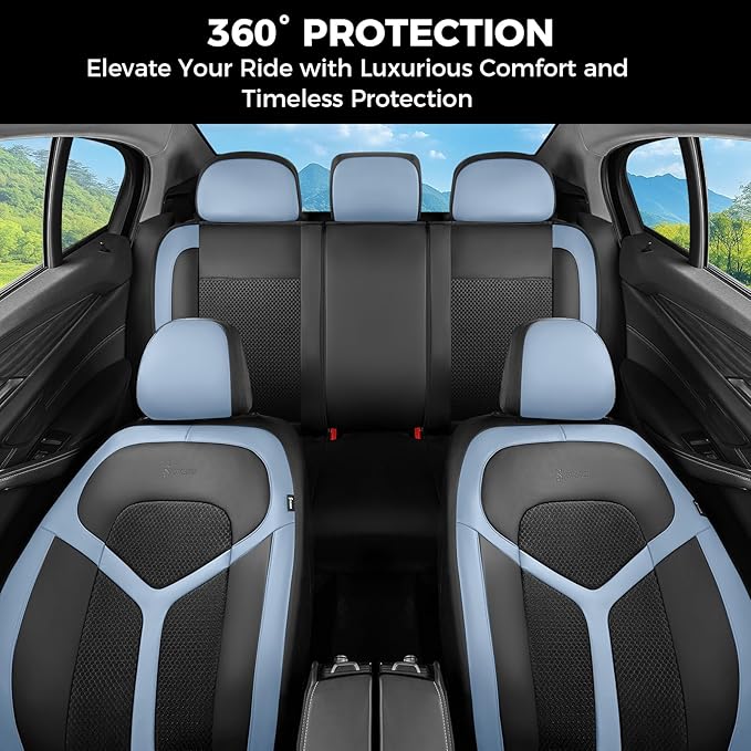 FLORICH Car Seat Covers Front Seat, Universal Seat Cover 2 Seats, Automotive Seat Covers with Mesh Leather, Waterproof Car Seat Protector, Breathable Car Seat Cushion for Most Car SUV Truck Blue