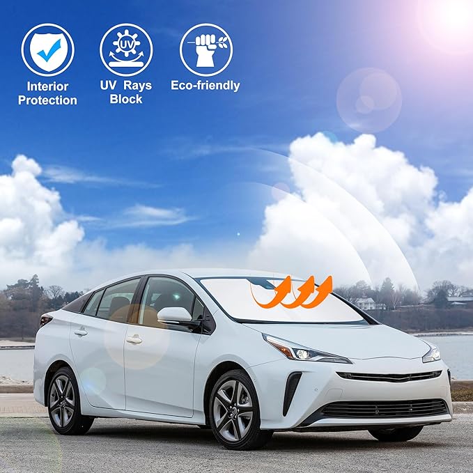 Windshield Sun Shade Custom Fit for 2012-2019 Toyota Prius C Accessories Foldable Sunshade Sun Blocker Protect Car from Sun Rays & Heat Damage Keep Car Cooler