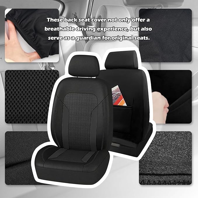 2 Pack Universal Car Seat Cover with Breathable Mesh Backrest,Comfortable Car Seat Protector with Foam Padding and Retaining Buckle,Highly Elastic Car Seat Covers Full Set (Black)