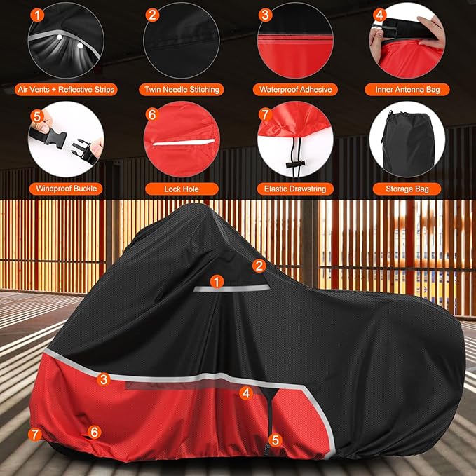 Waterproof Motorcycle Cover Replace for Indian Chieftain/Challenger, 420D Oxford Cloth Customized Motorcycle Cover for Snow Rain Dust Protection