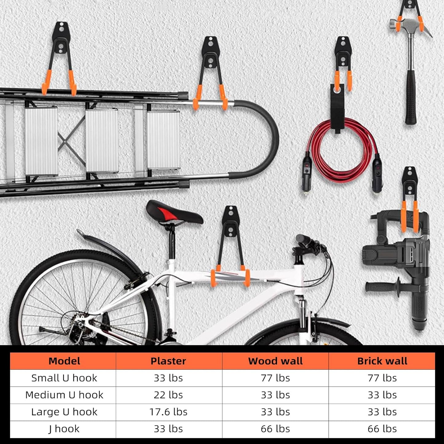Garage Hooks, 6 Pack Small Round Wall Hooks for Hanging Heavy Duty Ladders, Bikes, Tools Ideal for Garage, Garden, Basement Utility Room Storage (Orange)