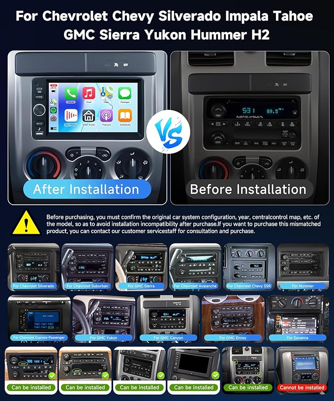 8Core 4+64G Car Stereo for Chevrolet Chevy Silverado Impala Tahoe GMC Sierra Yukon Hummer H2 Android Car Radio 5G WiFi Wireless Carplay Android Auto,7” IPS,GPS,SWC,Bluetooth,Backup Camera for B-OSE