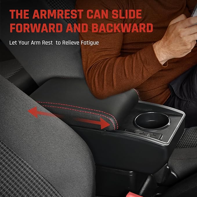 YJYWZH Car Armrest Storage Box for Hyundai Accent Solaris Verna 2017-2020 Double-Layer Car Center Console Armrest Box with 6 USB Ports and Cup Holder for Car Accessories(Red Thread)