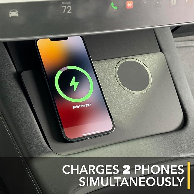 TWRAPS Dual Wireless 2 x 25W Phone Charger for Tesla Model Y 2021-2024 & Model 3 2021-2023 (2nd Gen) Compatible with MagSafe iPhone 17 16 15 14, Magnetic Mount Charging Pad, Center Console Accessories