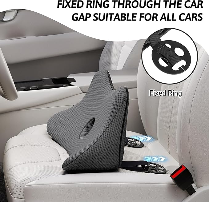 Benazcap Lumbar Support Pillow for Car, Lower Back Support Pillow for Sciatica & Back Pain Relief, 2 in 1 Memory Foam Seat Cushion for Office Chair, Car Seat -Gray