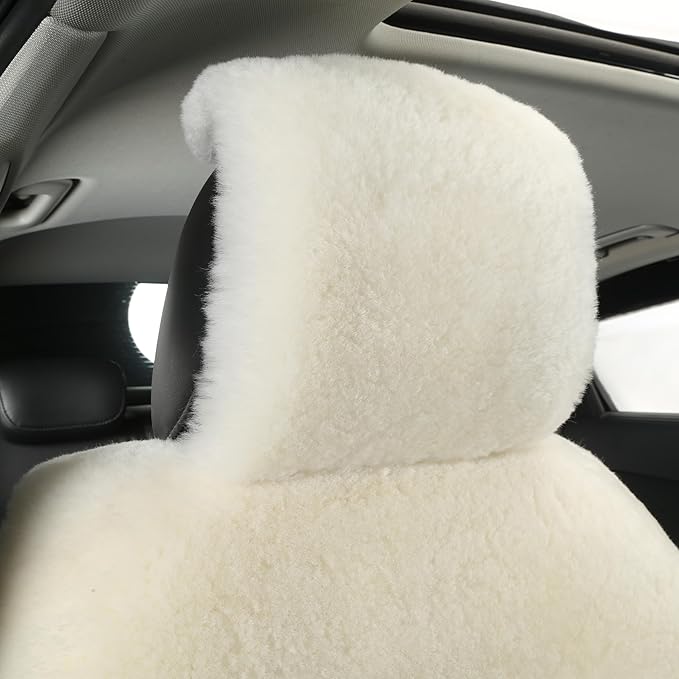 Natural Fur Sheepskin Universal car seat Covers for seat Cushion Auto Accessories, (Pearly White, Universal Fit)
