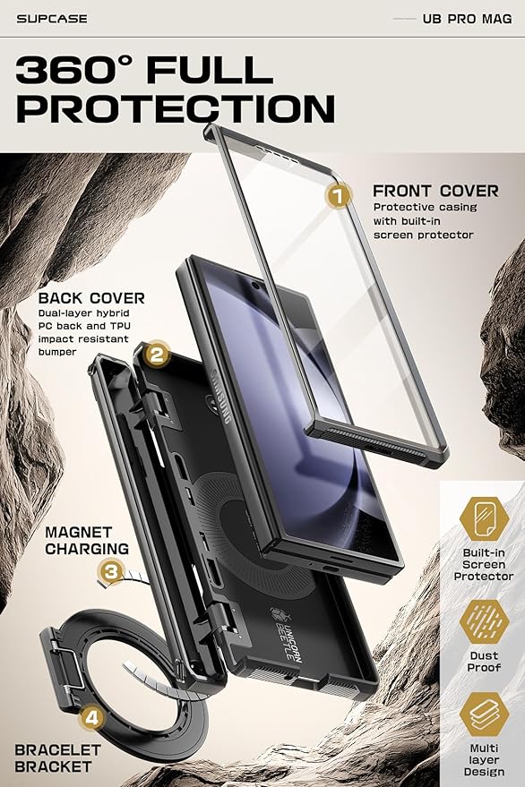 SUPCASE for Z Fold 6 Case with S Pen Holder [UB Pro Mag] [Compatible with MagSafe] [Military Grade Protection] [Built-in Screen Protector & Magnetic Ring Holder] Rugged Phone Case (Black)