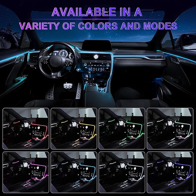 LivTee Smart Car LED Interior Lights with USB Port, LED Strip Fiber Optic Lights, Wireless App and Remote Control, Sync to Music, Car Accessories Gifts for Women and Men, 6 in 1