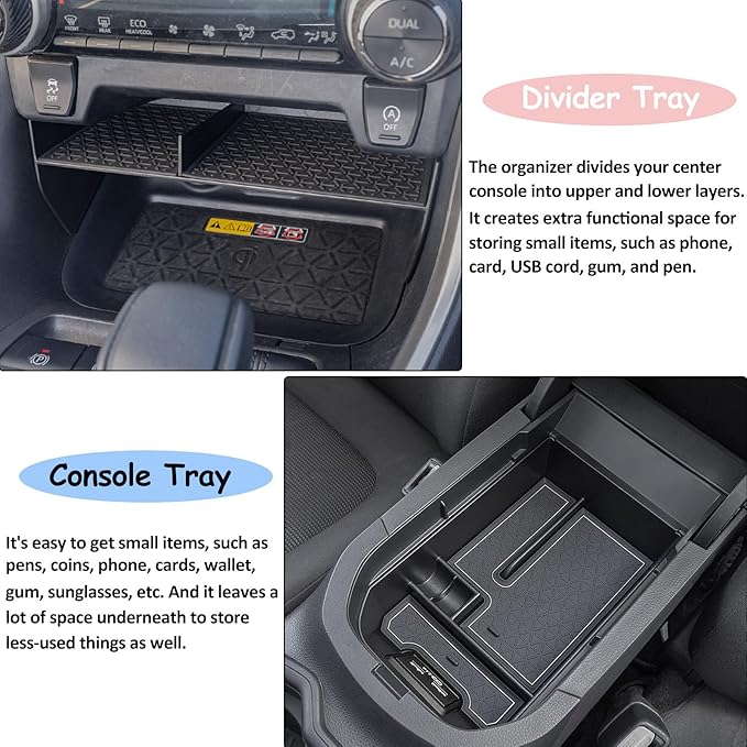 JDMCAR Upgraded Center Console Organizer Compatible with Toyota RAV4 2025 2024 2023 2022 2021 2020 2019 Interior Accessories, Gear Shift Storage Tray Secondary Box Insert Divider - 2pcs
