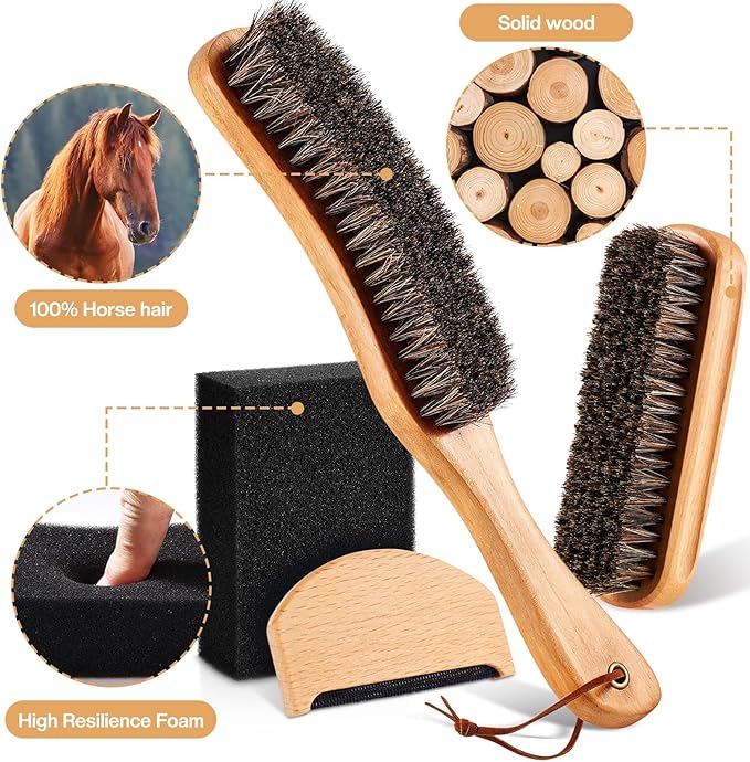 4 Pcs Horsehair Felt Hat Brush Kit with Cleaning Sponge Cowboy Clean Hat Wood Fedora Hat Cleaning Set Baseball Cap Lint Brush Remove Dust for Hair Furniture Suits Clothes(Style H)
