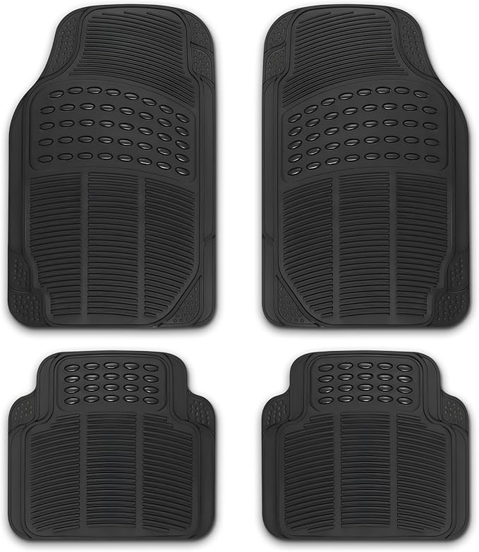 NASCAR Premium Car Floor Mats - 4-Piece Set | Heavy Duty All-Weather Rubber | Universal Trim-to-Fit for Cars, Trucks & SUVs | Traps Dirt, Snow & Water | Black Floor Mats