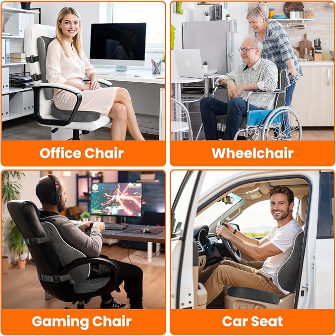 CloudBliss Ergonomic Lumbar Support Pillow Seat Cuhsion - Memory Foam for Lower Back Pain Relief, Adjustable Straps & Mesh Cover for Office, Gaming, Car Seat (Grey)