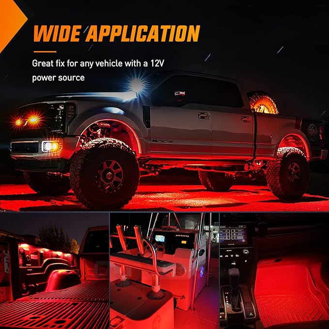 Nilight 8PCS Truck Pickup Bed Light 24LED Red Cargo Rock Lighting Kits with Switch for Van Off-Road Under Car Side Marker Foot Wells Rail