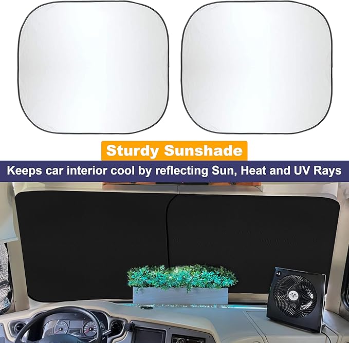 EcoNour 2-Piece Foldable Spring RV Windshield Sunshade, Reflective 240T Polyester for RVs, Trucks, Motorhomes, Bus Side Window, XX-Large (41.5 in x 50 in)