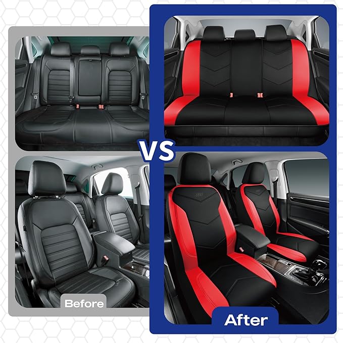 Skechers Memory Foam Seat Covers,Leather Car Seat Covers, Ultimate Comfort & Support Front Seat Covers Airbag Compatible, Automotive Universal Fit Most for SUVs, Vans, Sedans, Cars, Trucks,Red