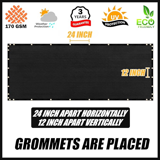 Royal Shade Custom Size 5' x 194' Black Fence Privacy Screen Windscreen Cover Netting Mesh Fabric Cloth - Cable Zip Ties Included (We Make Custom Size)